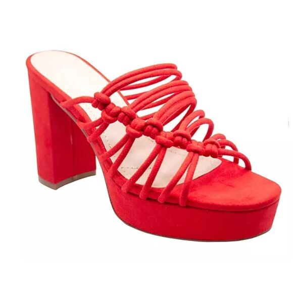 Charles by Charles David Red Strappy Mules Platform Block Heel Size 8 - Picture 3 of 12